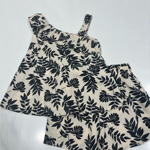 Matching set girls Rachel Zoe Black and Cream Leaf Print Top